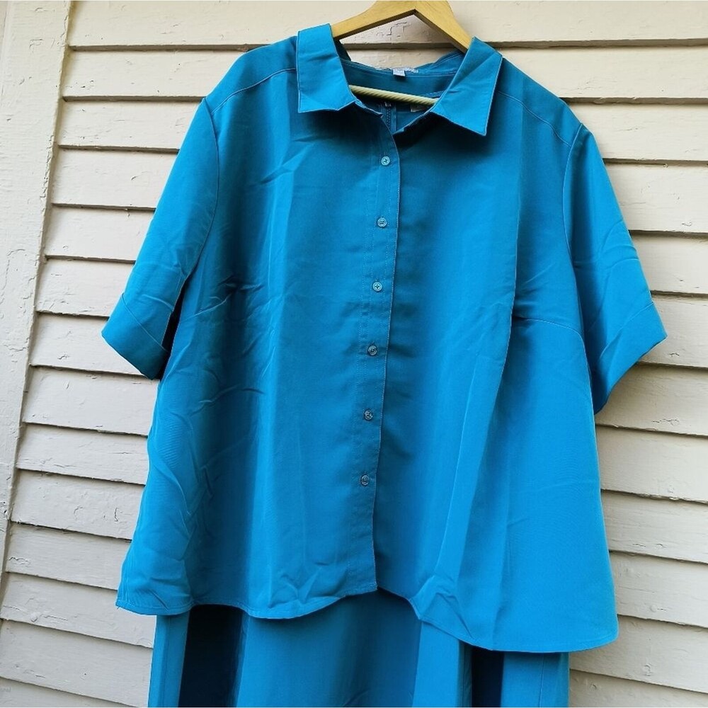Woman Within Teal Blue Two-Piece Button Front Dress Set - Picture 2 of 13